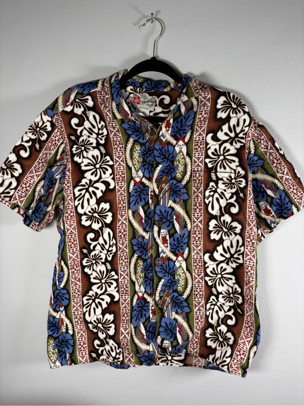 Hilo Hattie The Hawaiian Original Vintage Brown Black Blue Floral Print Sz L